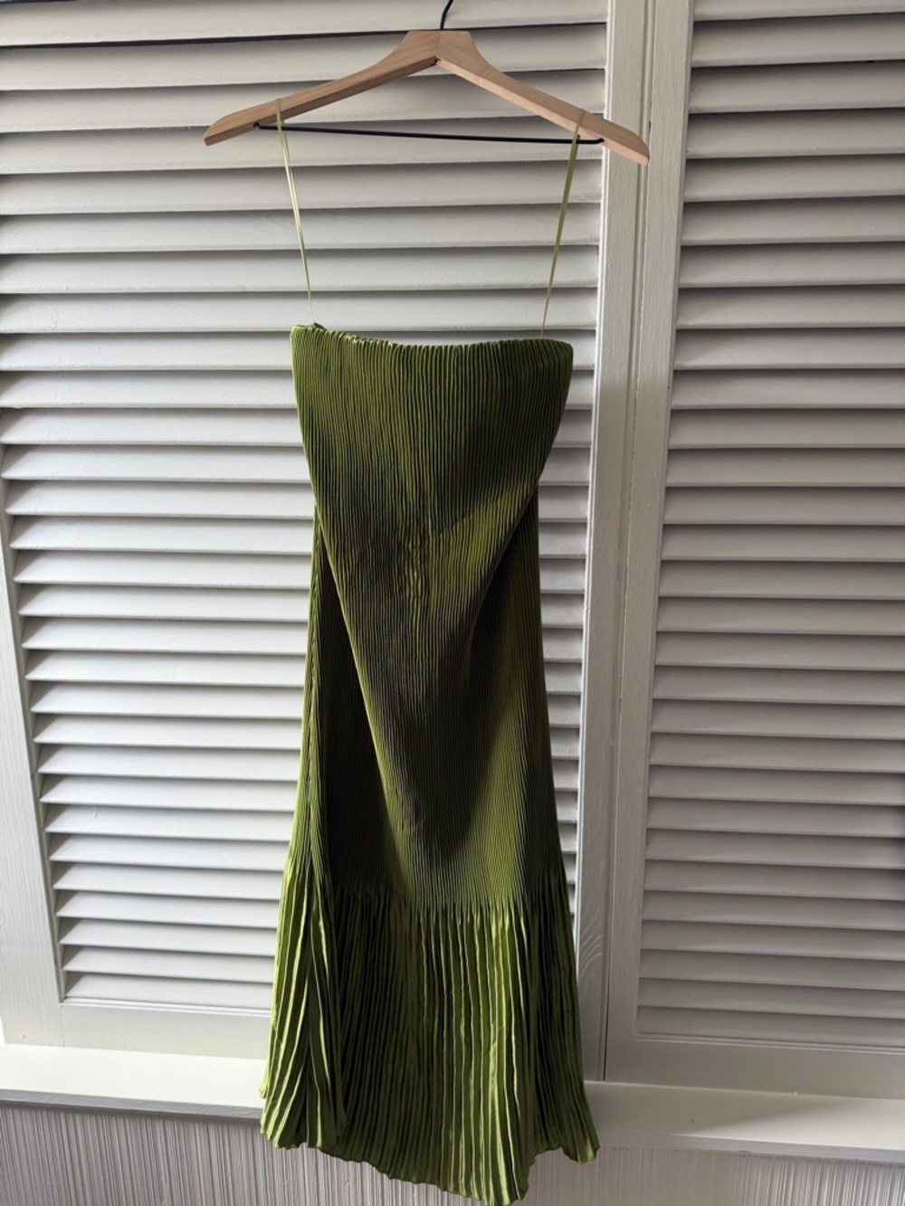 Abercrombie & Fitch Olive Green Strapless Pleated Slip Dress